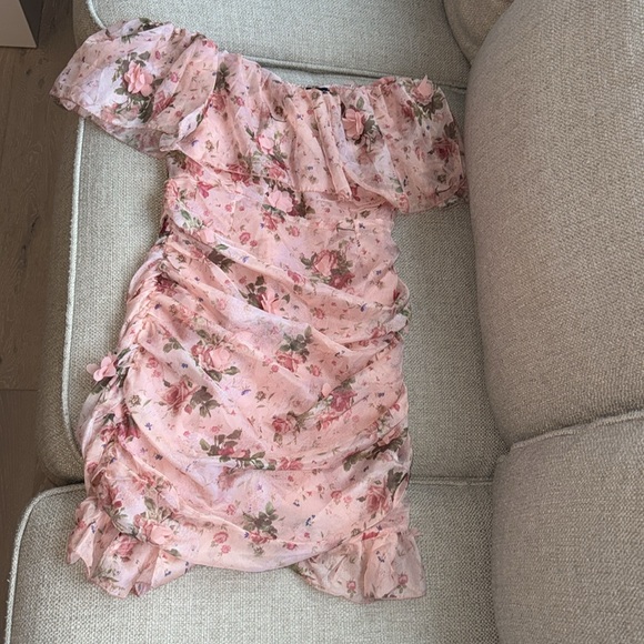 Boohoo Floral Chiffon Bradot Mini Dress - Picture 4 of 4